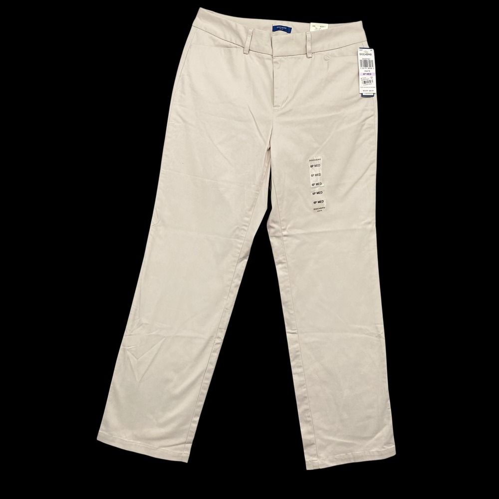Dockers Womens Petite Ideal Fit Khaki Pants Beige‎ 6P MED New with Tags